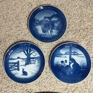 Royal Copenhagen Set of Three Blue Winter 'Scenes 70, 71 & 80 collector plates.